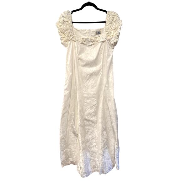 Vintage 80s Hawaiian XL Off the Shoulder Maxi Dress Floral Wedding Ivory White - Picture 3 of 9